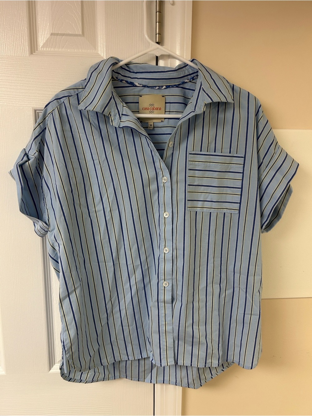 Casa Cabana Women’s Button Down Tee Striped Pockets